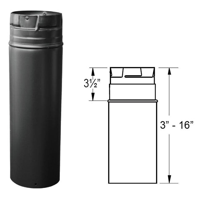 Duravent 3" x 18" Adjustable Straight Chimney Pipe Black 3PVP-18AB