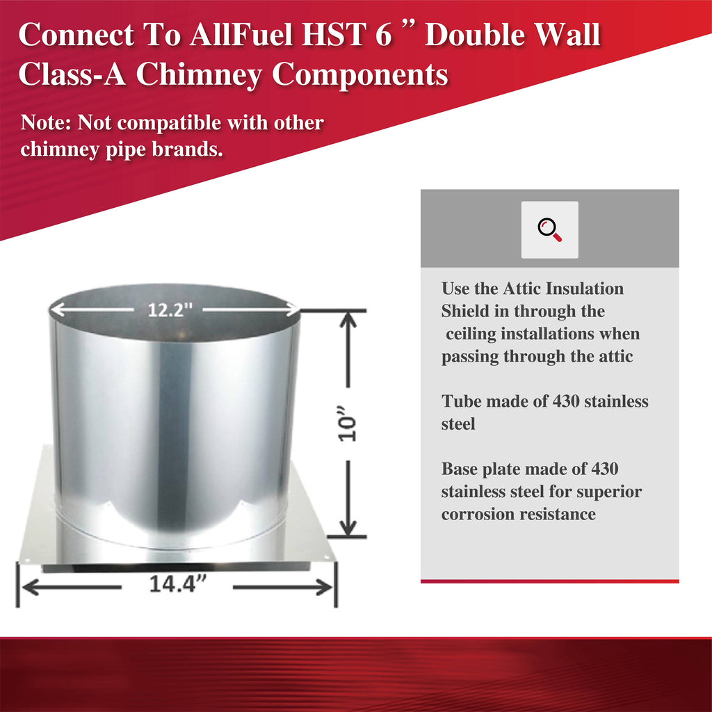 AllFuelHST Attic Insulation Shield for 6" Inner Diameter Chimney Pipe
