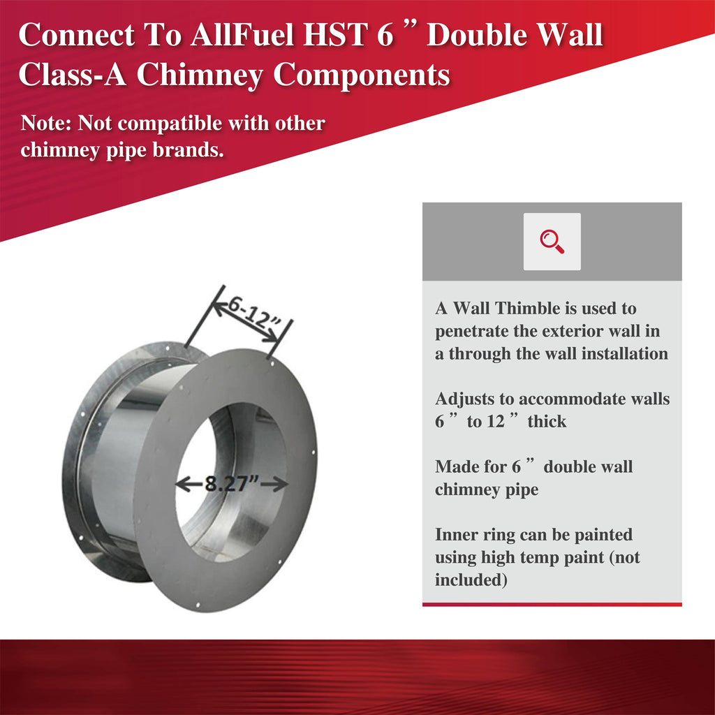 AllFuelHST Wall Thimble for 6" Diameter Pipe /  8"HOLE SIZE Chimney Pipe