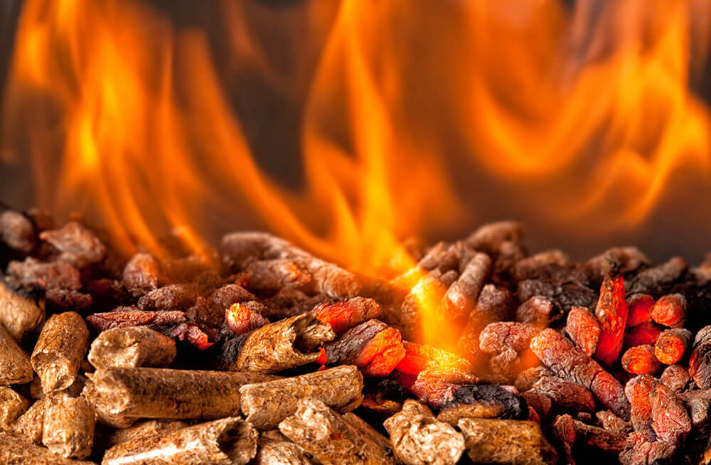 Wood Pellets Burning in a Pellet Stove