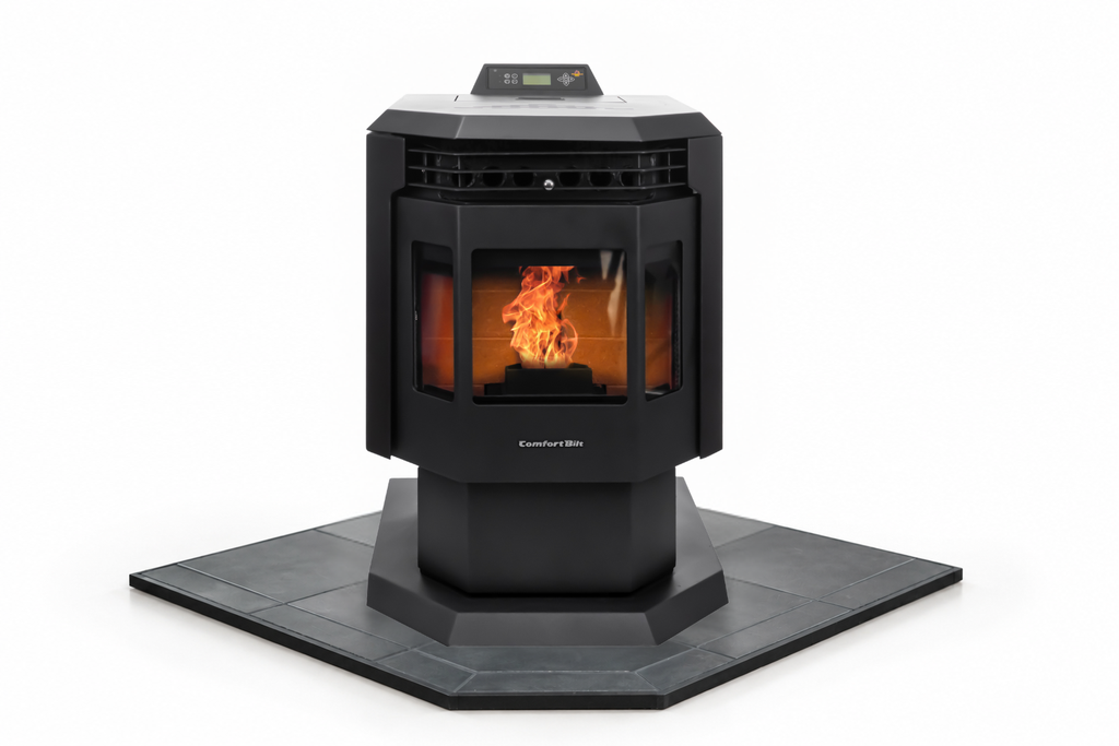 COMBO DEAL- HP21 Pellet Stove with 40" Black Copper Corner Hearth Pad