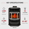 HP22-SS 2,400 sq. ft. Pellet Stove with 55-lb Hopper in Black with Stainless Steel Trim