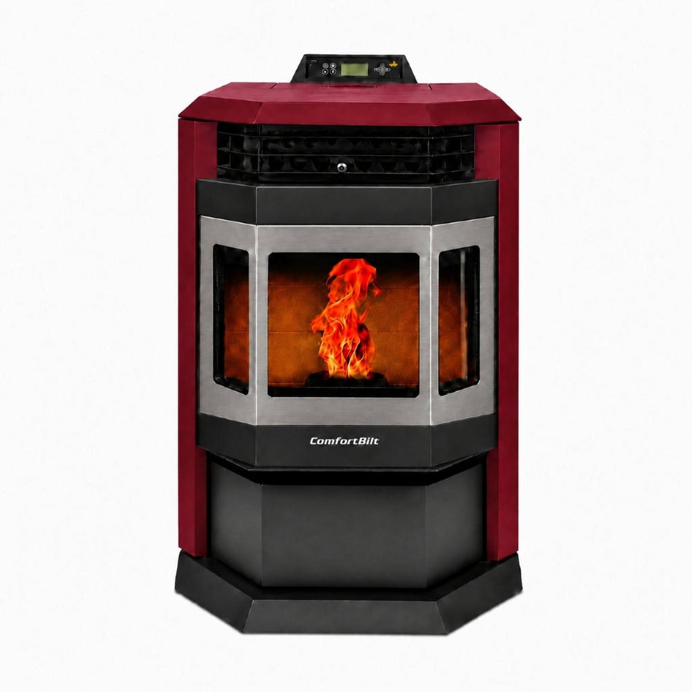 HP22-Burgundy-SS 2,400 sq. ft. Pellet Stove with 55-lb Hopper in Burgundy and Stainless Steel Trim