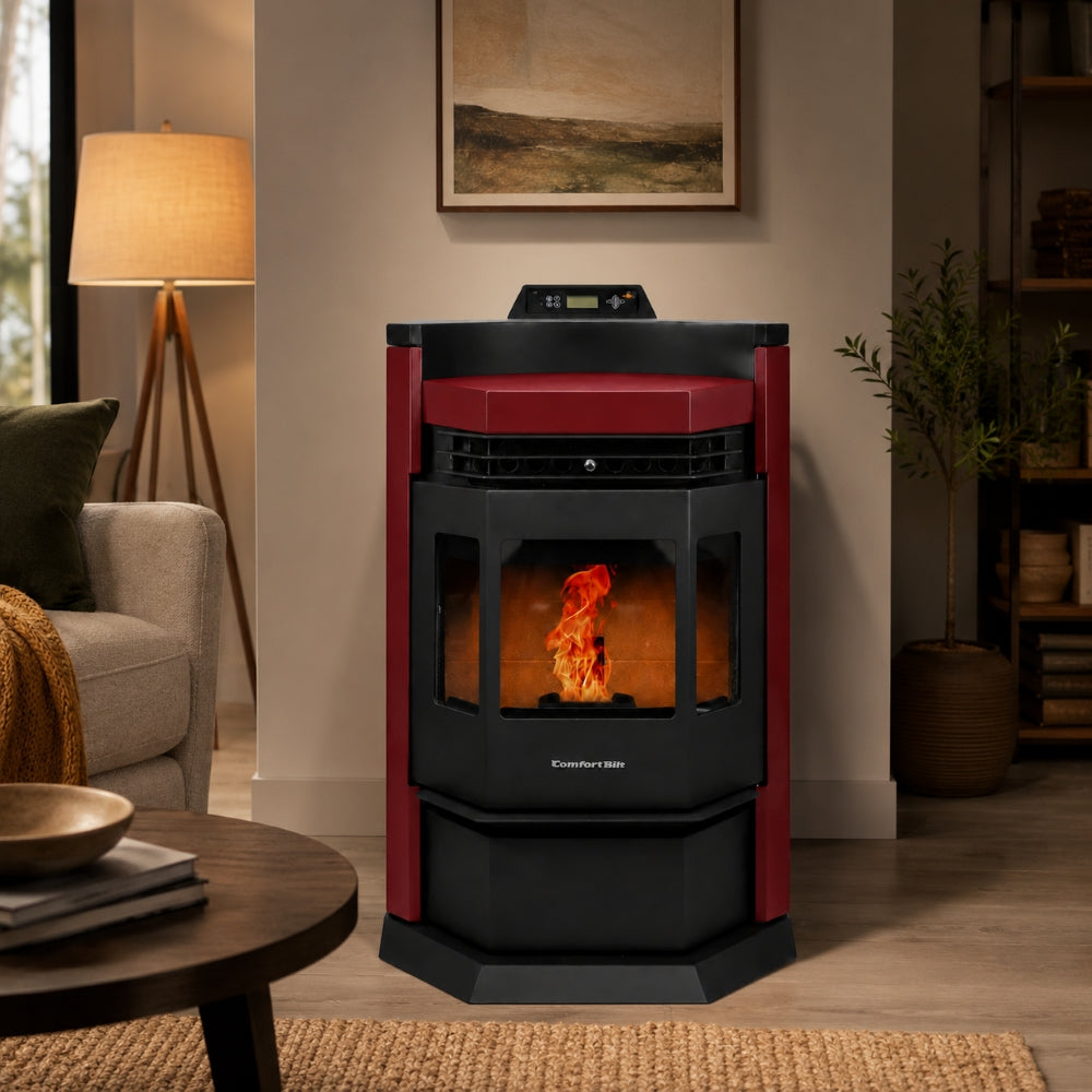 HP22N-Burgundy 2,800 sq. ft. Pellet Stove with a 80-lb Hopper in