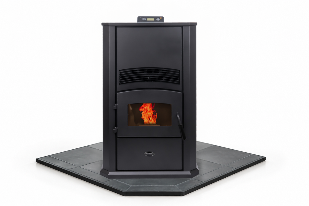 COMBO DEAL- Alpine HP42 Pellet Stove with 40" Black Copper Corner Hearth Pad