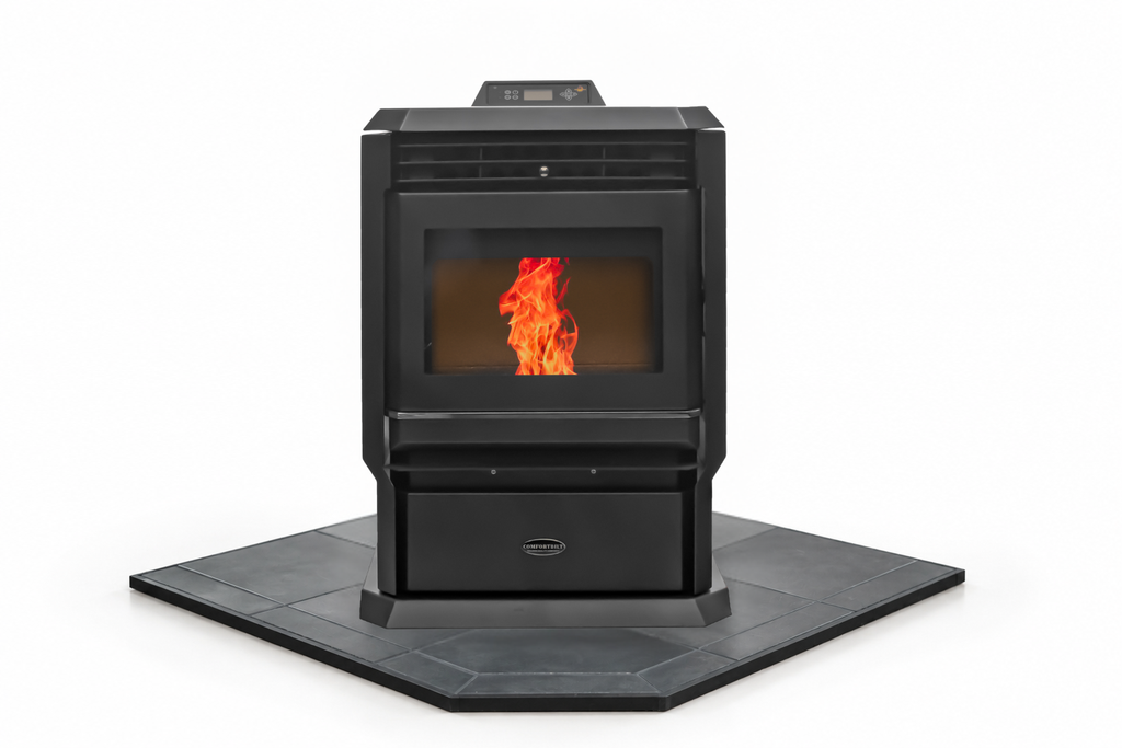 COMBO DEAL- HP61 Pellet Stove with 40" Black Copper Corner Hearth Pad