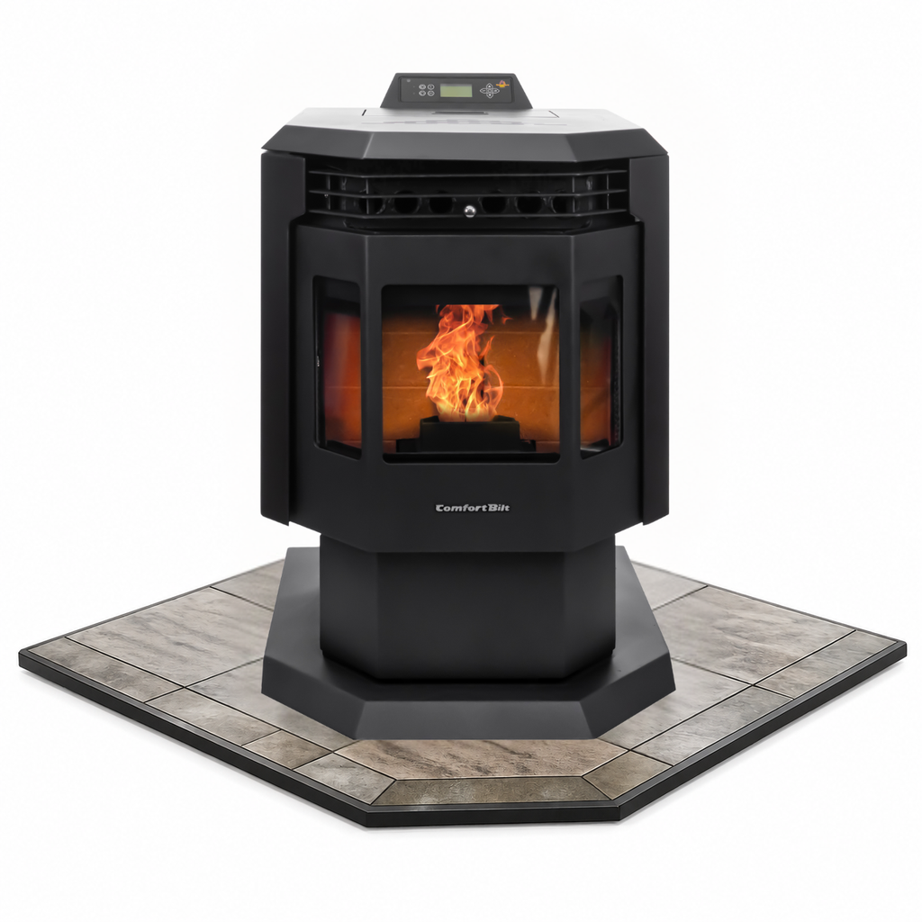 COMBO DEAL- HP21 Pellet Stove with 40" Iron Fog Corner Hearth Pad