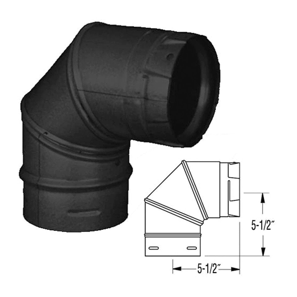 6-Inch 90 Degree Adjustable Stove Pipe Elbow For Wood Burning Stoves - Black, Galvanized Steel