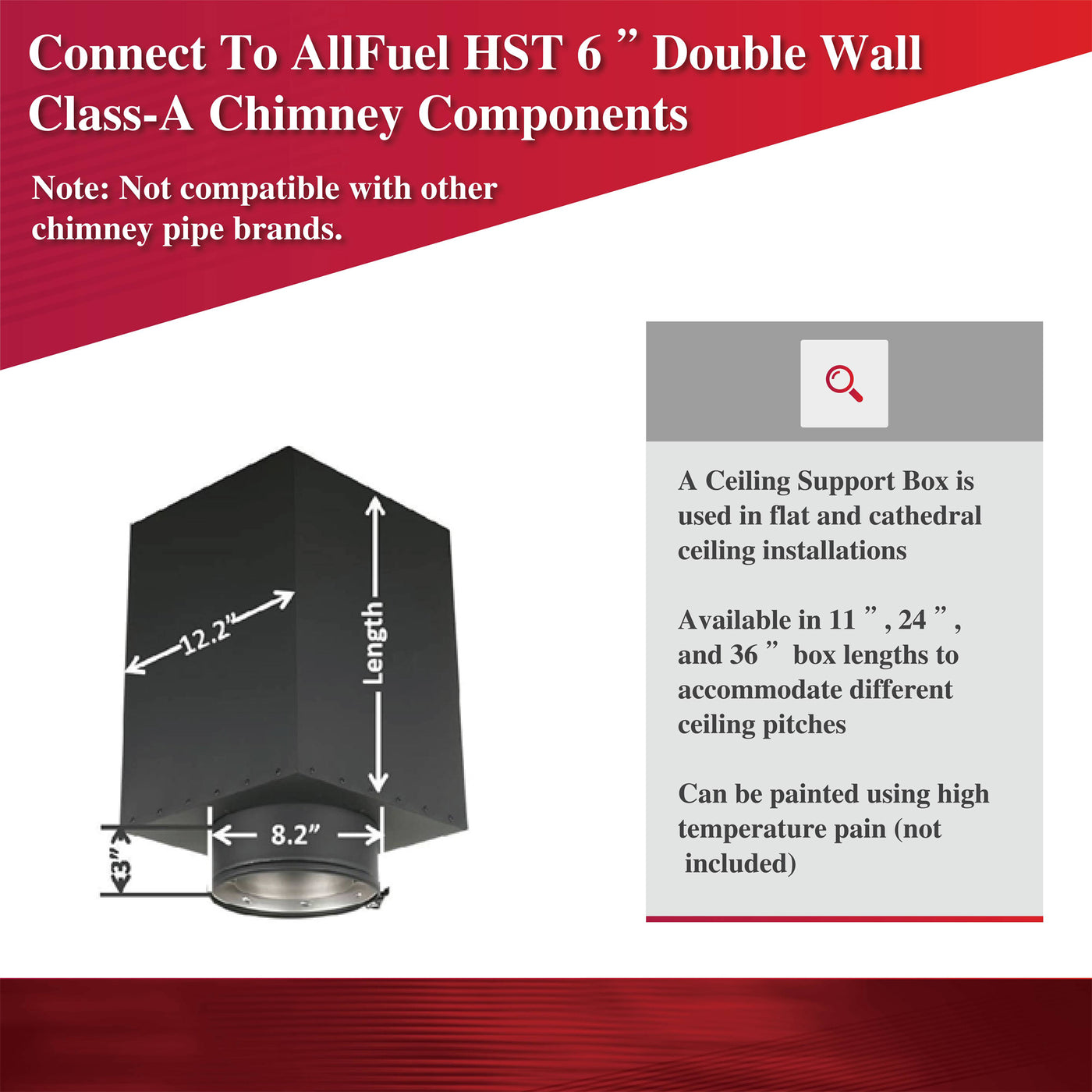 AllFuelHST 36" Square Ceiling Support Box for 6" Inner Diameter Chimney Pipe