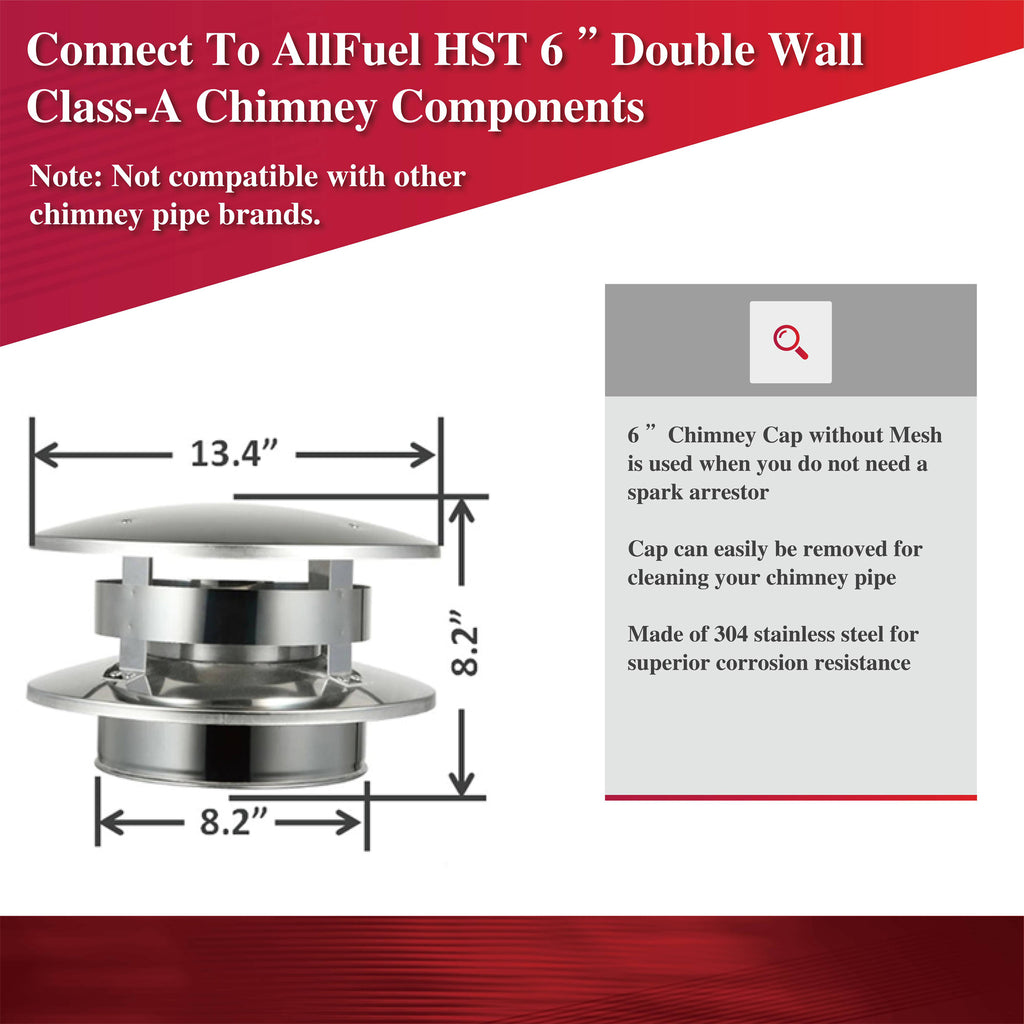 AllFuelHST Chimney Cap with Flat Top for 6" Inner Diameter Chimney Pipe