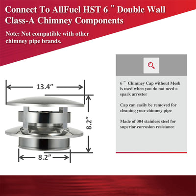AllFuelHST Chimney Cap with Flat Top for 6" Inner Diameter Chimney Pipe